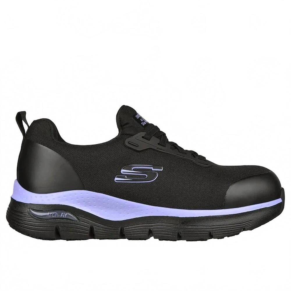 NEW SKECHERS women's arch fit evzan alloy toe slip resistant work shoe in black/